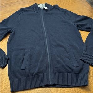 NWT Eddie Bauer XL Tall Mens Full Zip 100% Cotton Navy Blue Sweater w/ Pockets